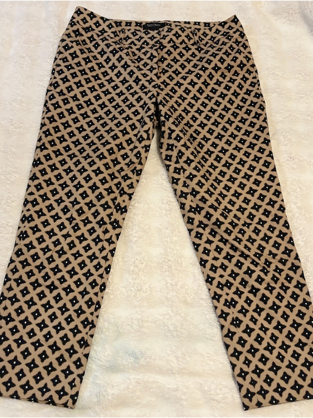 White House Black Market Beige and Black Straight-Leg Pants